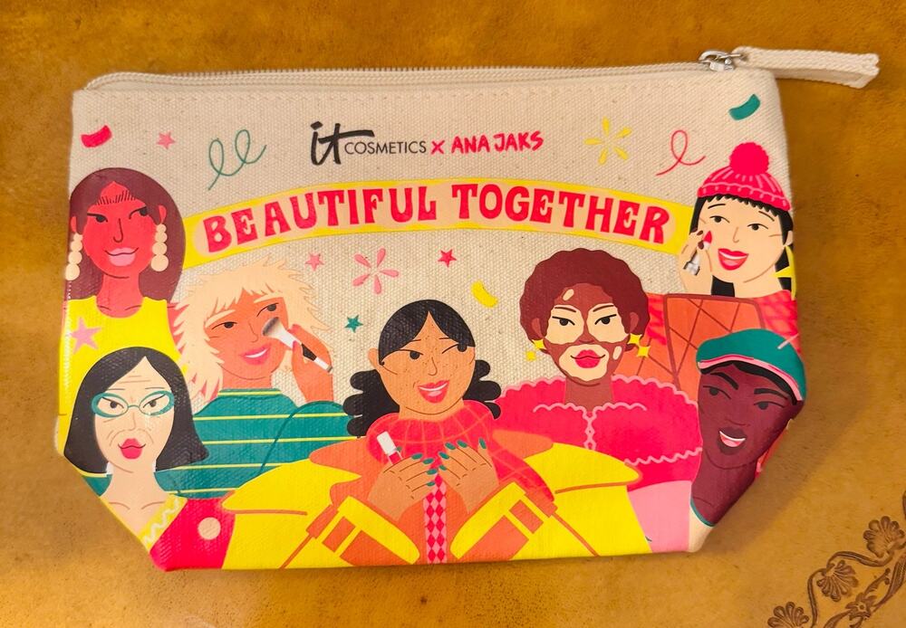 IT Cosmetics x Ana Jaks Makeup Bag Beautiful Together Small Canvas Zip Pouch NEW